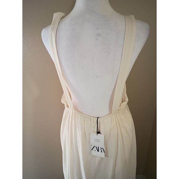 Zara Maxi Dress Beige Tiered Sleeveless Backless Sz L Beach Festival - Picture 7 of 14